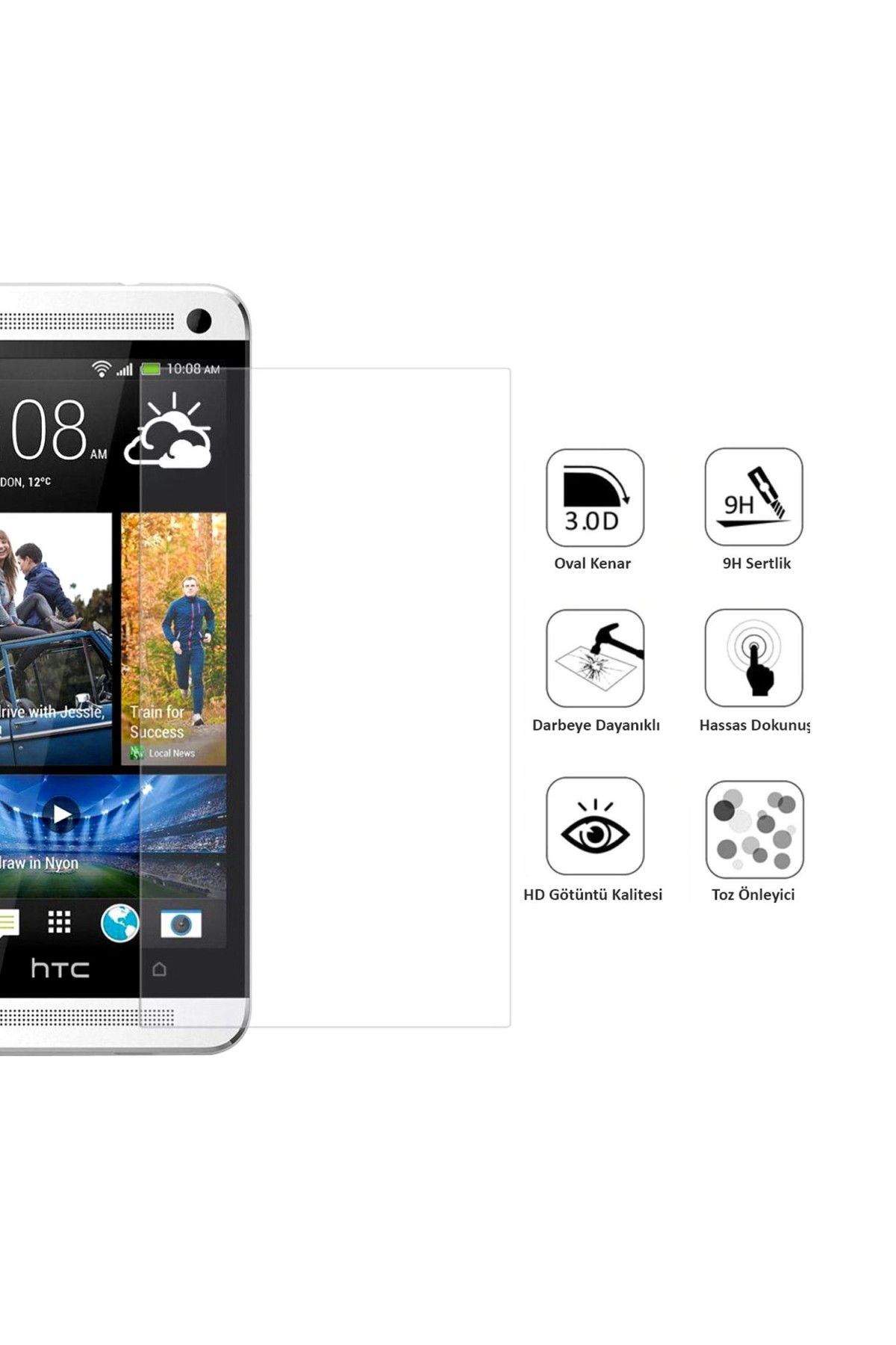 Htc One M7 Ekran Koruyucu Temperli Cam