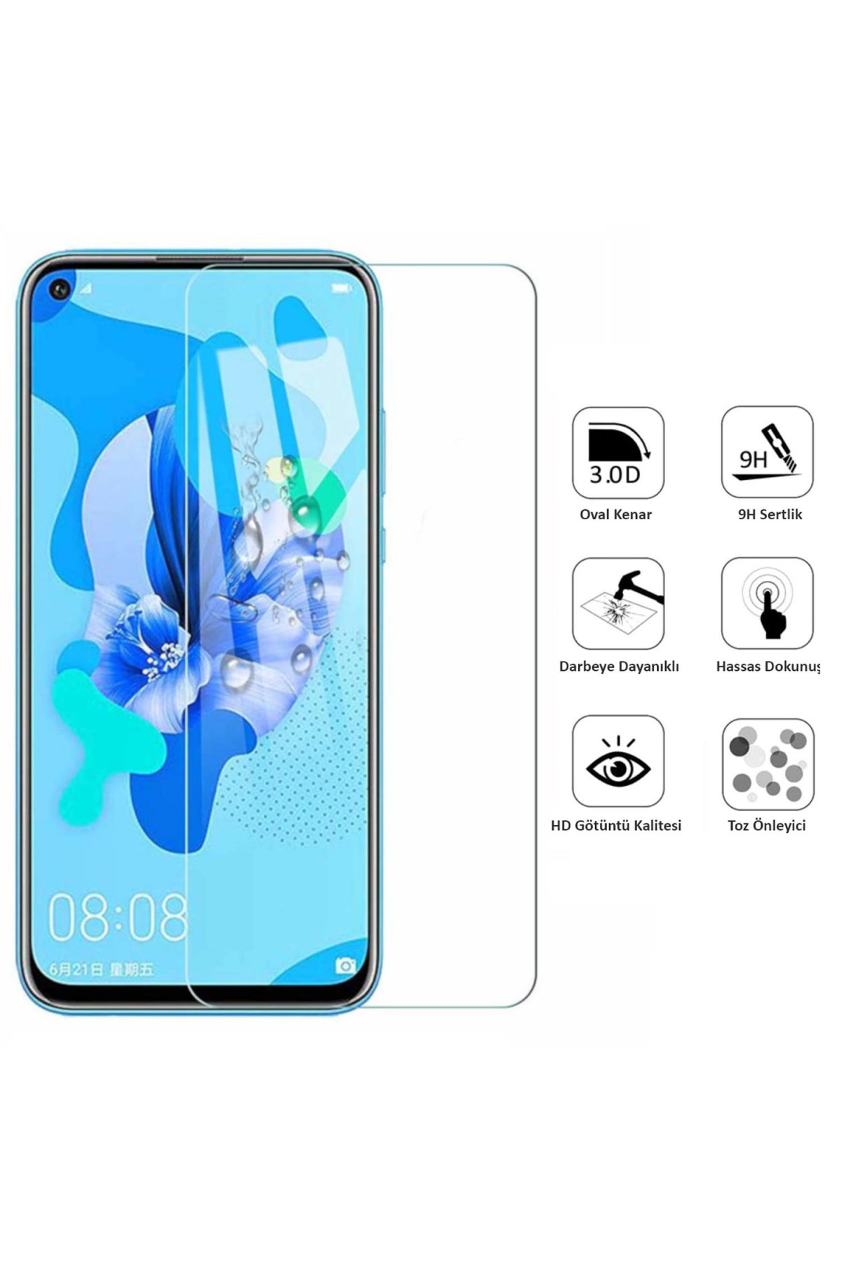 Huawei Mate 30 Lite Ekran Koruyucu Temperli Cam
