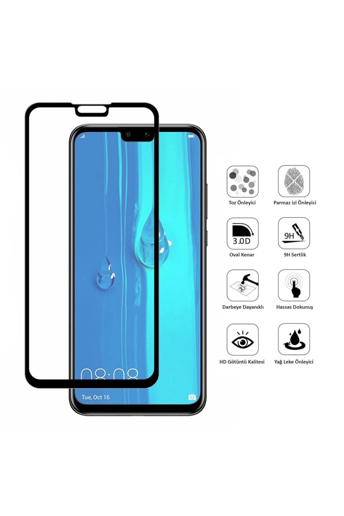 Huawei Y9 2019 Ekran Koruyucu 9D Tam Kaplama