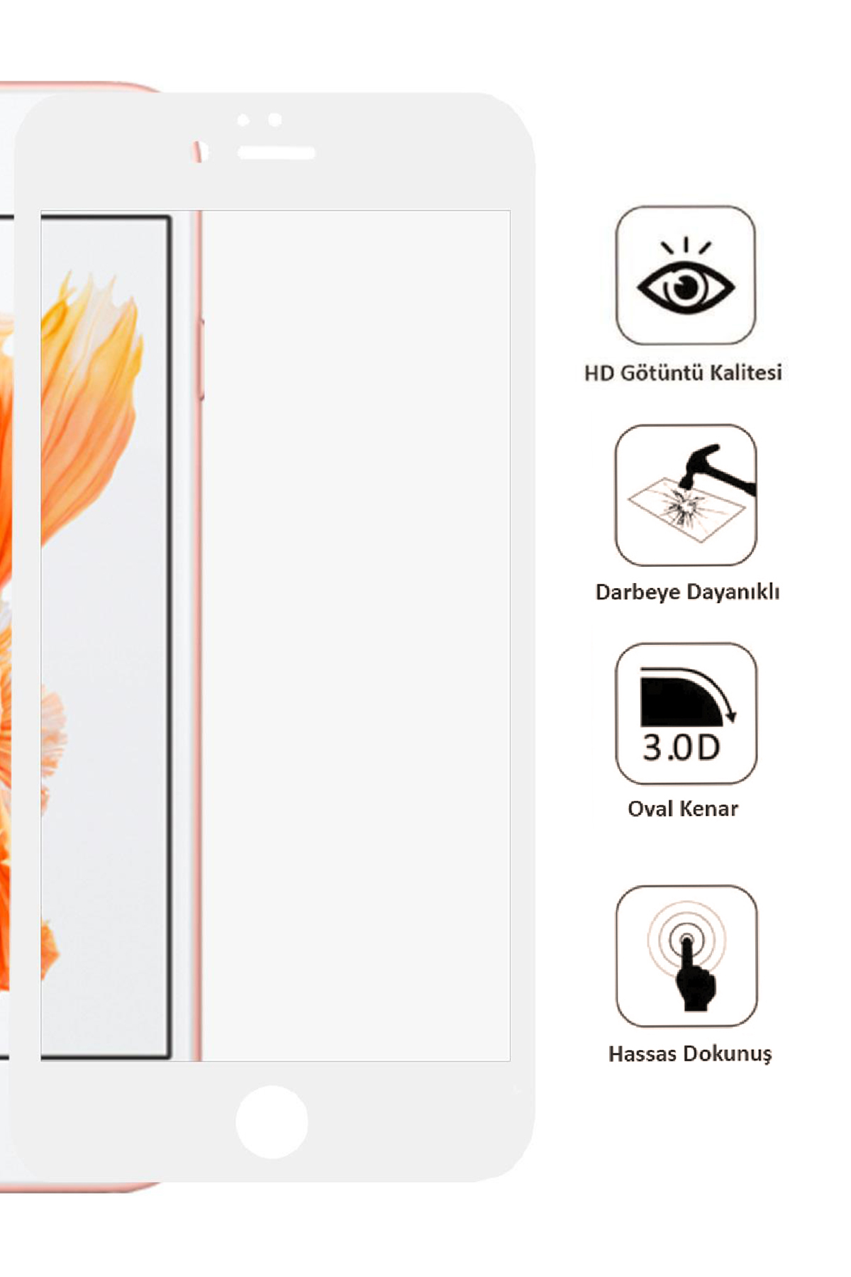 Iphone 6/6s Ekran Koruyucu Tam Kaplama Beyaz