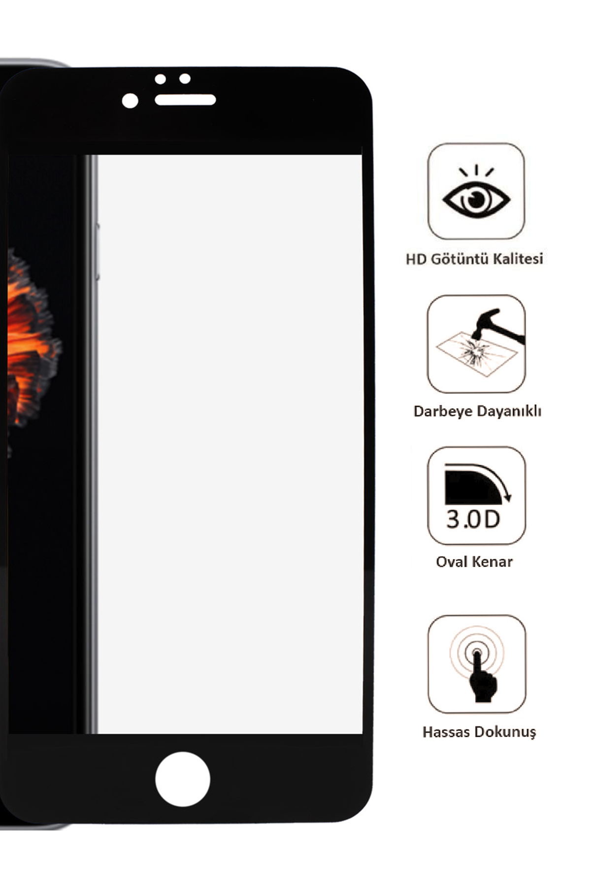 Iphone 6/6s Ekran Koruyucu Tam Kaplama Siyah