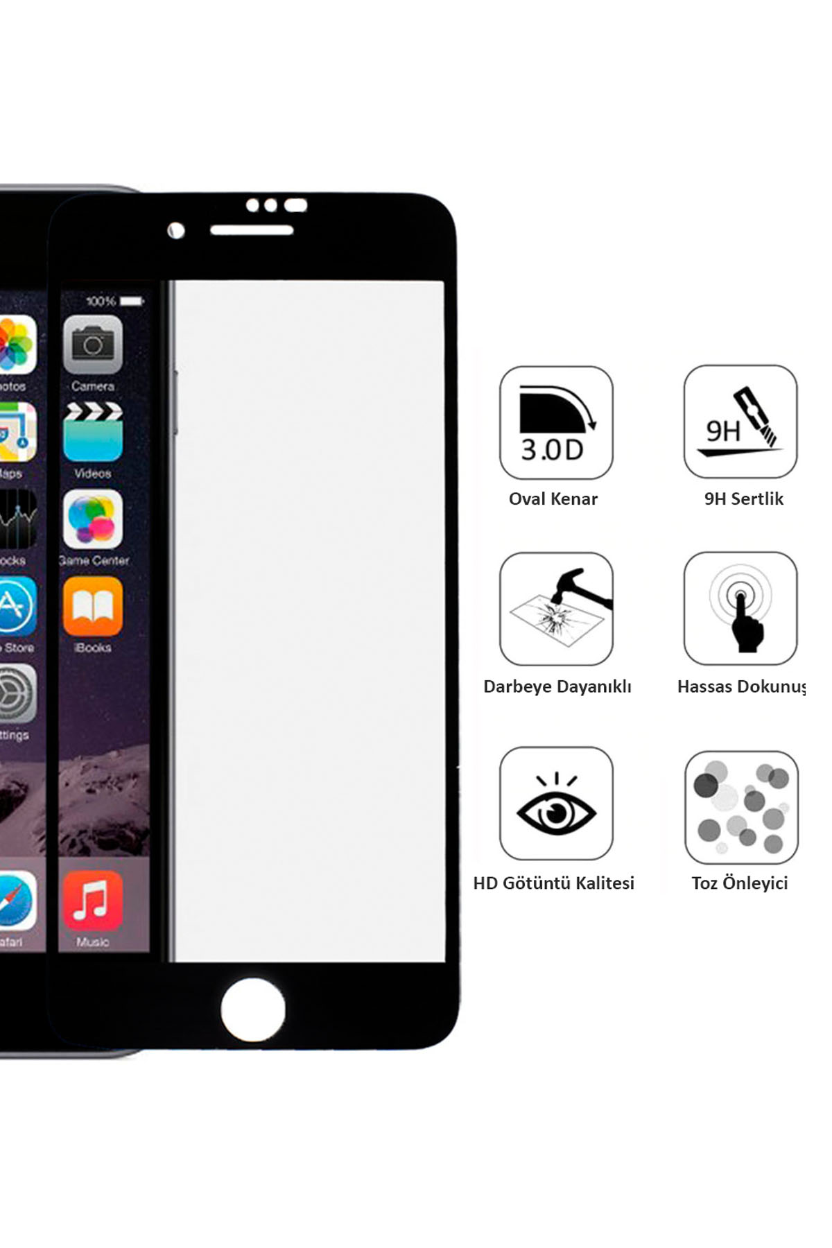 Iphone 6 Ekran Koruyucu Seramik Tam Kaplama Siyah