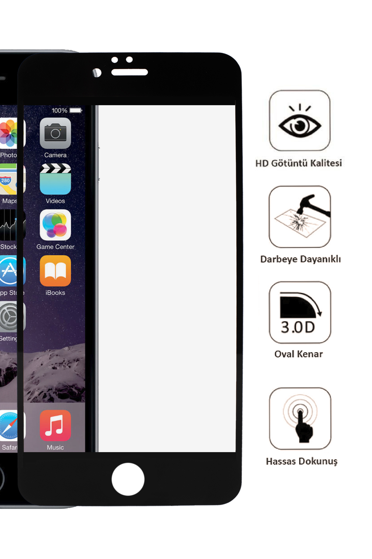 Iphone 6 Plus / 6s Plus Ekran Koruyucu Tam Kaplama Siyah