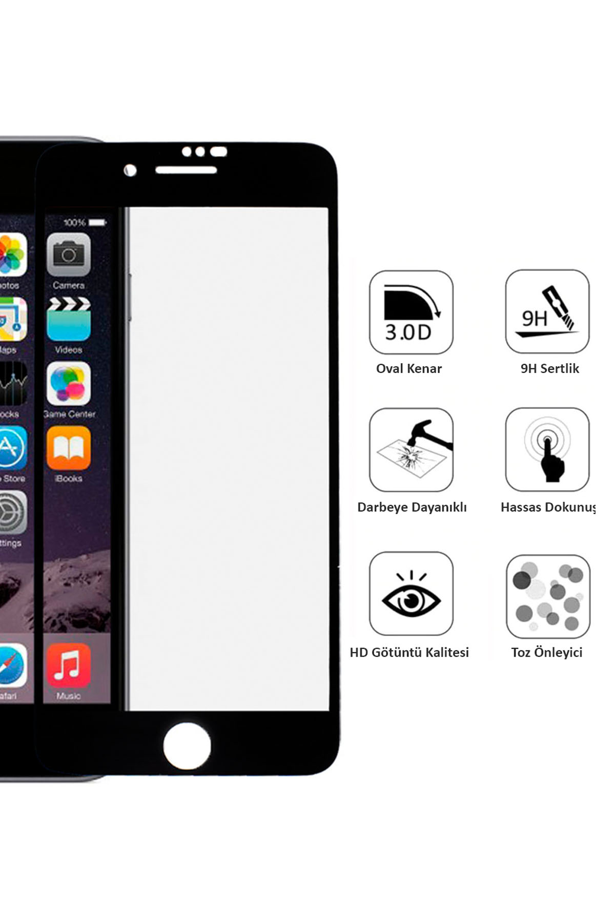 Iphone 6S Ekran Koruyucu Seramik Tam Kaplama Siyah