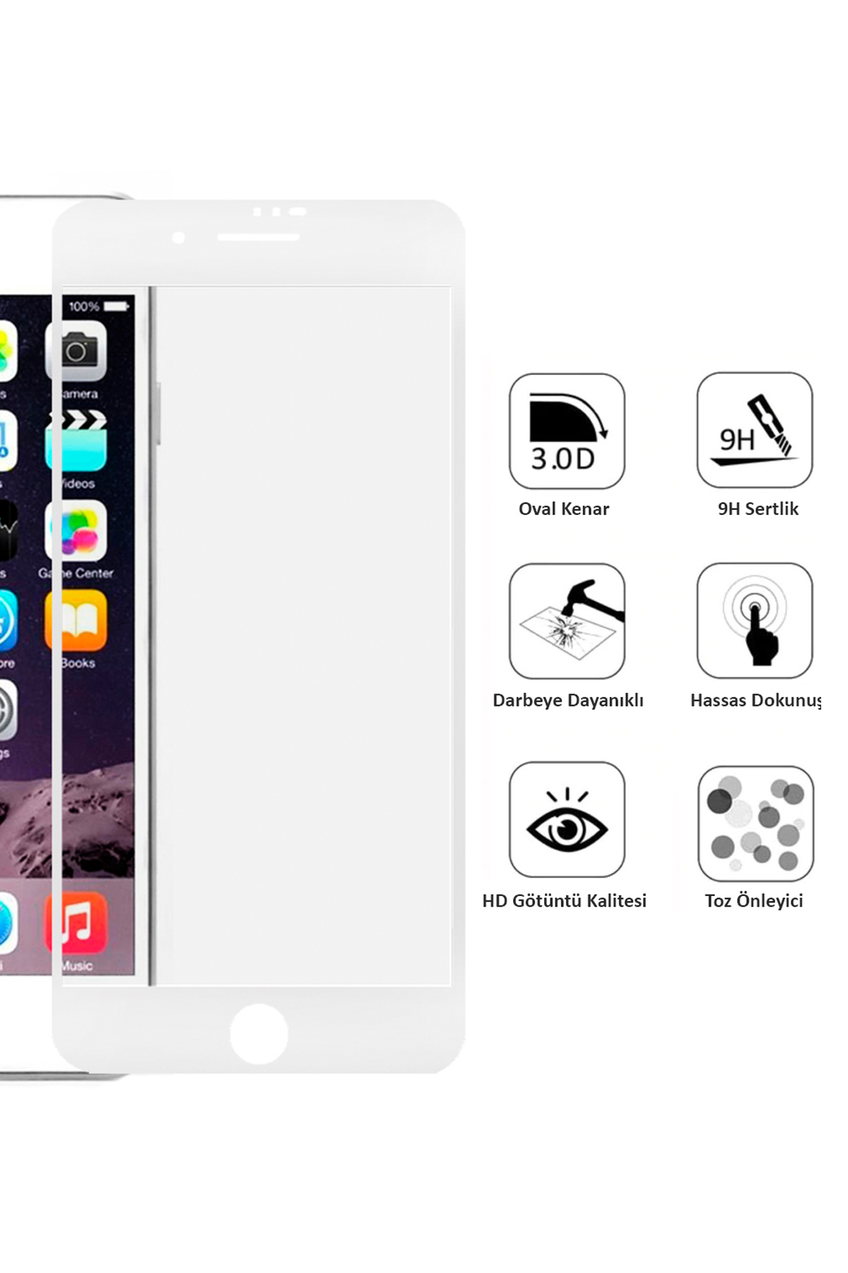 Iphone 7 Ekran Koruyucu Seramik Tam Kaplama Beyaz