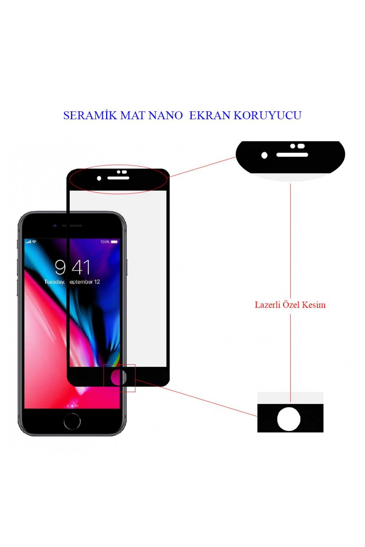 Iphone 8 Plus Ekran Koruyucu Mat Seramik Tam Kaplama