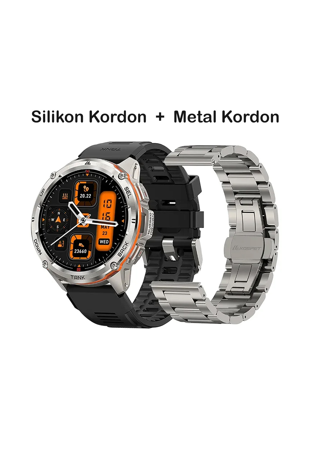 Kospet Tank T3 Ultra Watch GPS Akıllı Saat + Metal Kordon (KVK Teknik Servis Garantili)