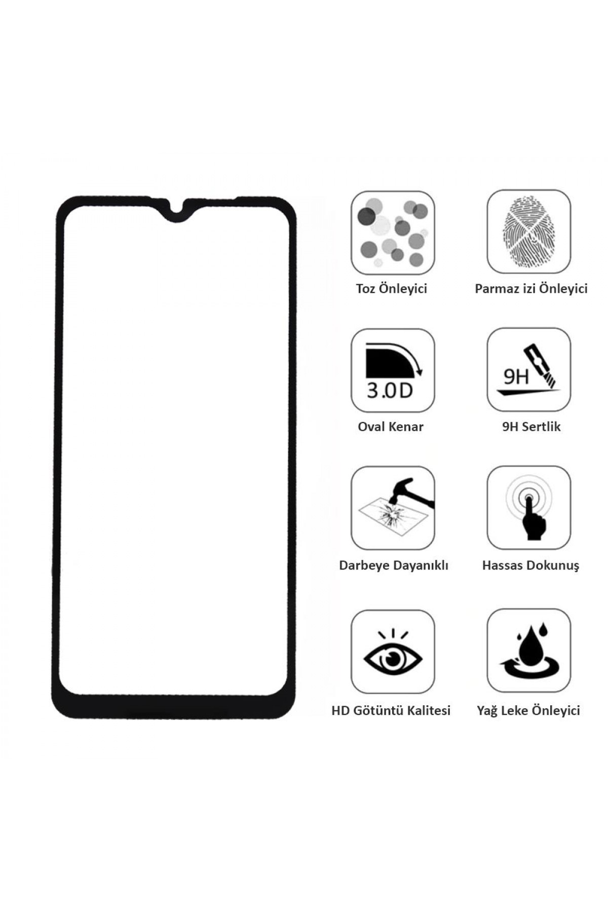 Realme C2 Ekran Koruyucu 9D Tam Kaplama